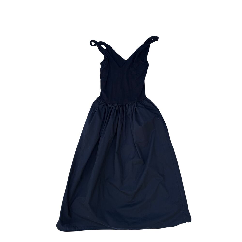 Rails Franca Dress Black XS Pockets Sleeveless Midi Drop Waist V Neck Poplin LBD - Picture 7 of 9